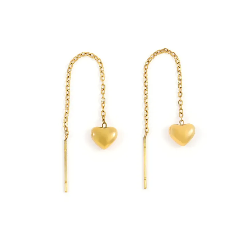 Julie___Heart_Chain_Stud_Earrings__Stainless_S___Gold__